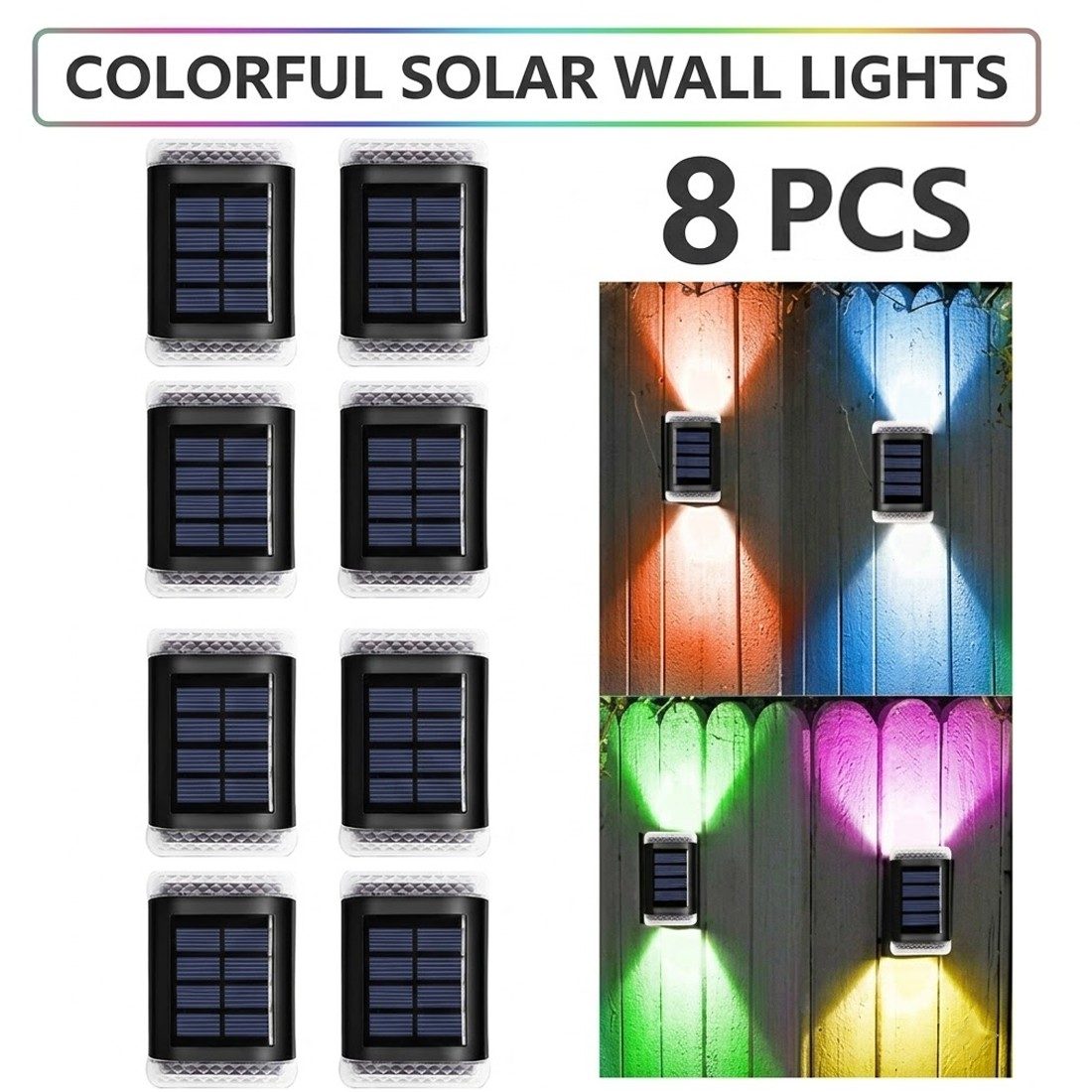 8Pack Super Bright Solar Powered Door Fence Wall Lights LED Outdoor Garden Lamp – Colorful8PCS